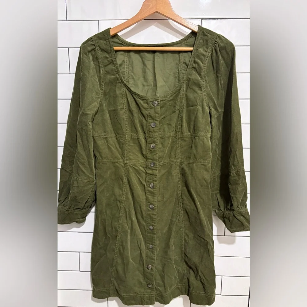 Madewell Corduroy Seamed Long-Sleeve Mini Dress Kale 10 - Picture 7 of 10